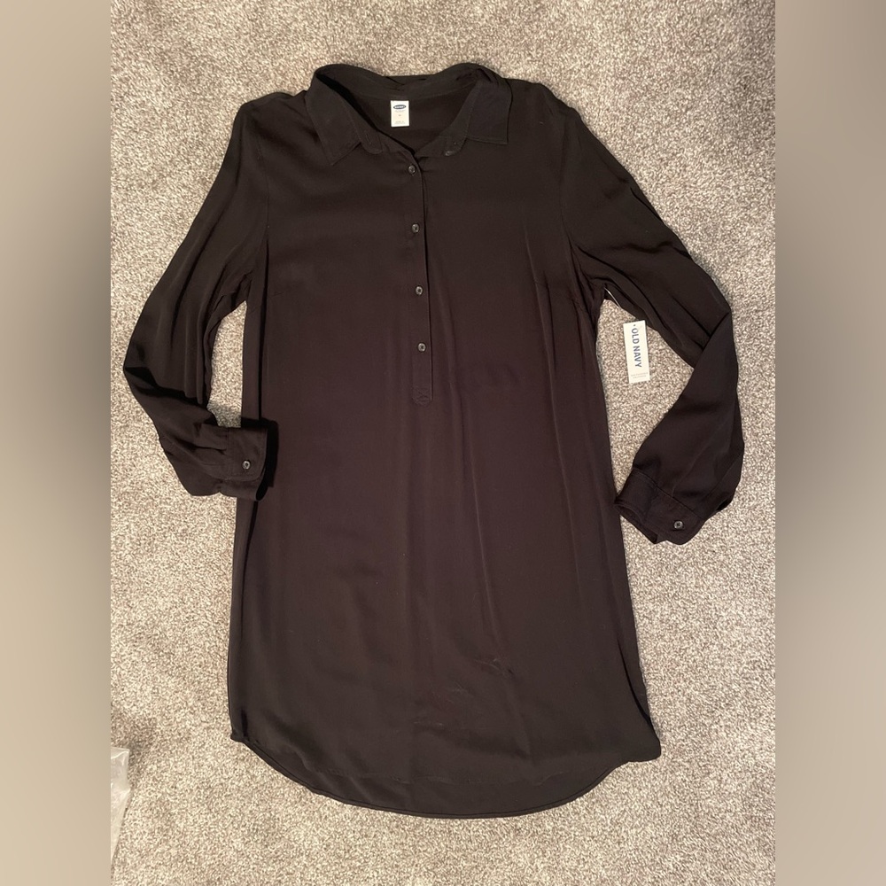 Old Navy long sleeve collard black tunic dress